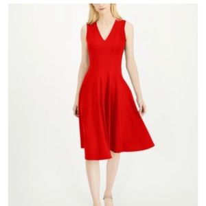 Red Calvin Klein dress v neck fit and flare